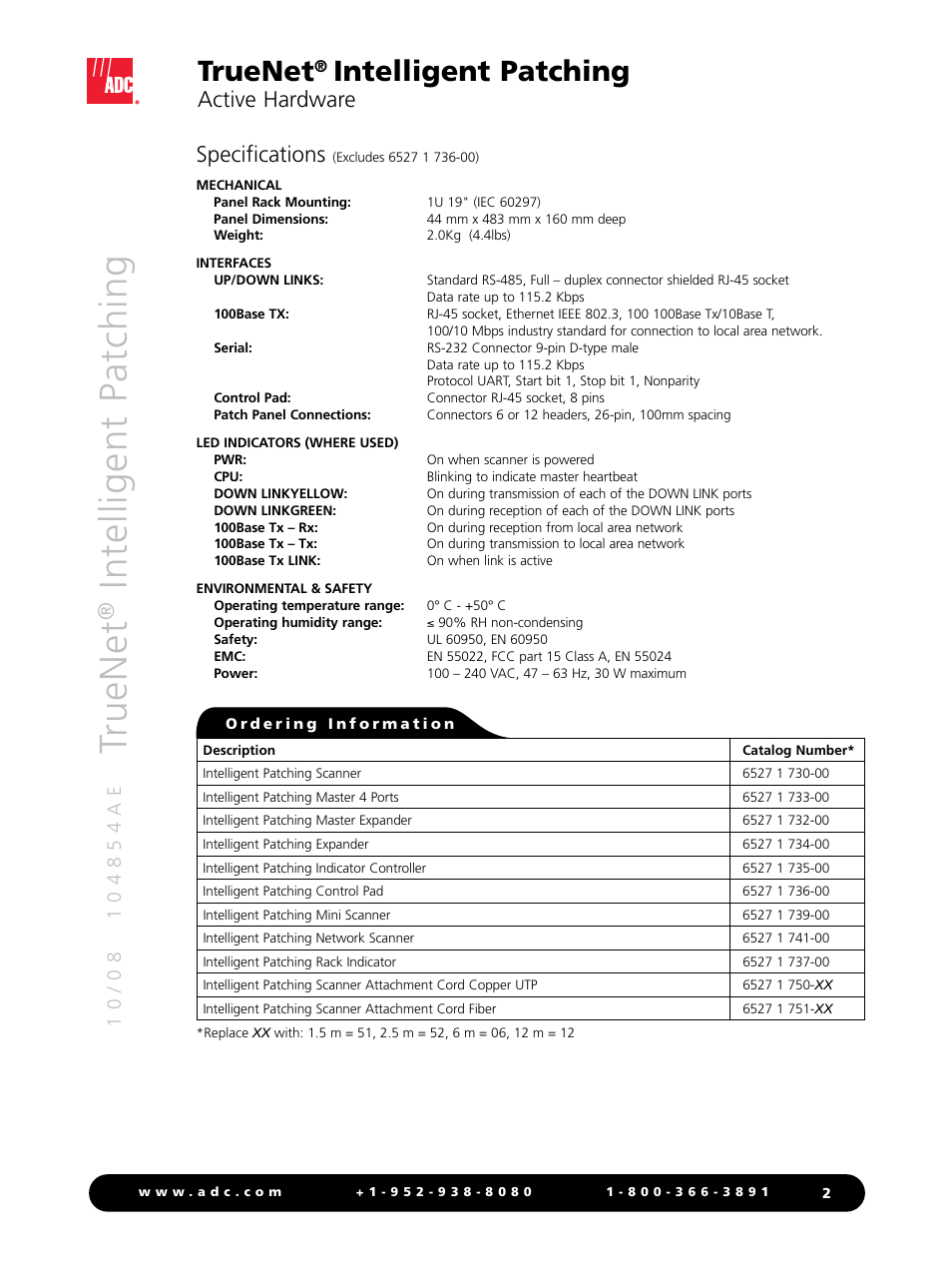 Truenet, Intelligent patching, Active hardware | Specifications | ADC TrueNet Intelligent Patching User Manual | Page 2 / 4