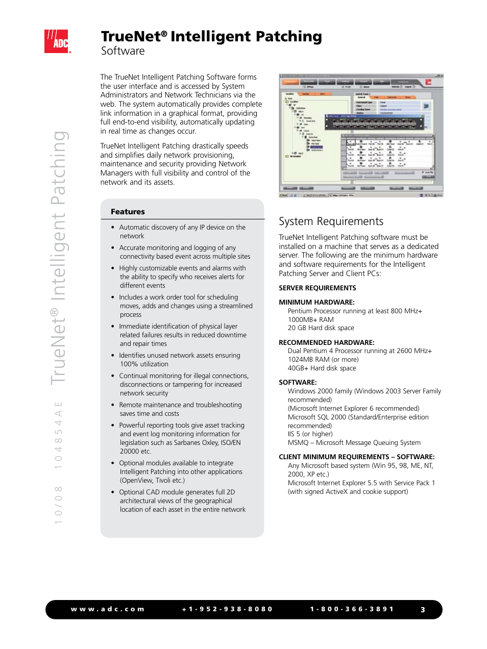 Truenet, Intelligent patching, Software | System requirements | ADC TrueNet Intelligent Patching User Manual | Page 3 / 4