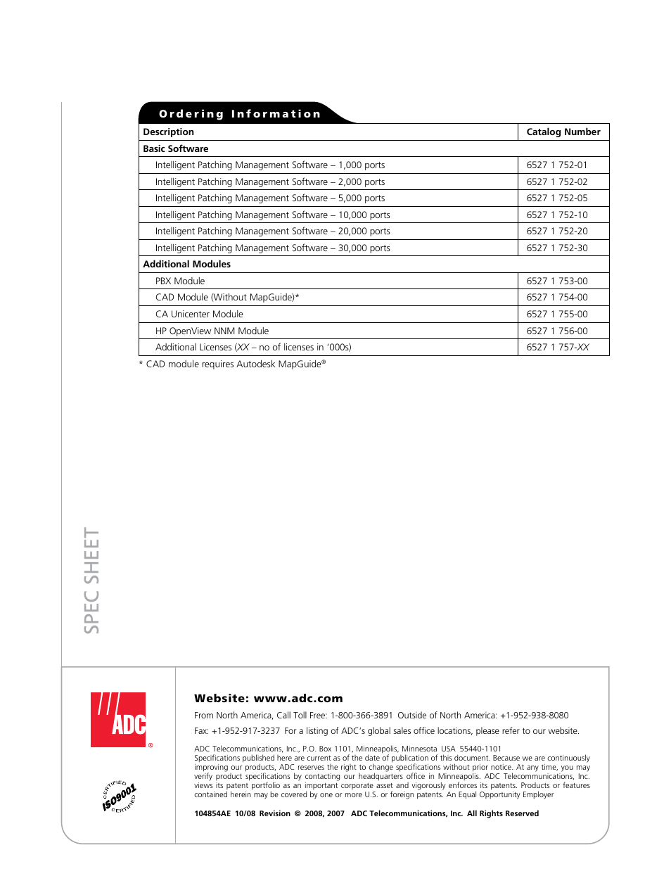 Spec sheet | ADC TrueNet Intelligent Patching User Manual | Page 4 / 4