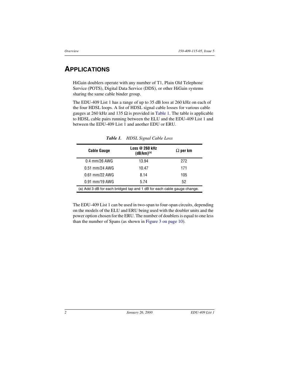 Applications, Hdsl signal cable loss, Pplications | ADC EDU-409 User Manual | Page 8 / 34