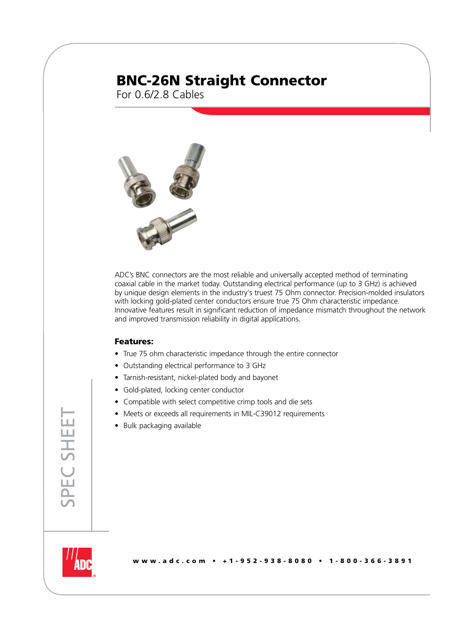 ADC Straight Connector BNC-26N User Manual | 4 pages