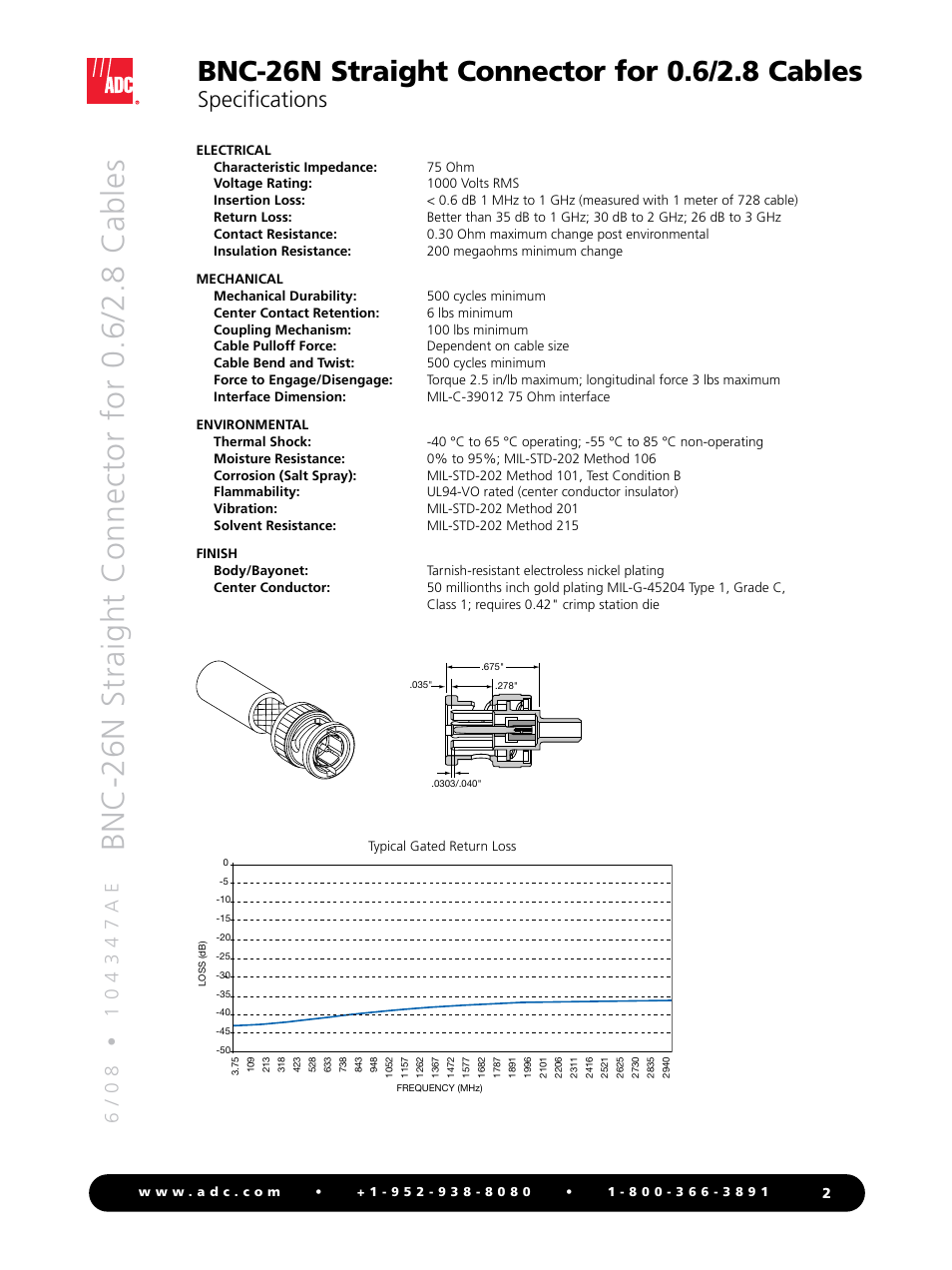 Specifications | ADC Straight Connector BNC-26N User Manual | Page 2 / 4