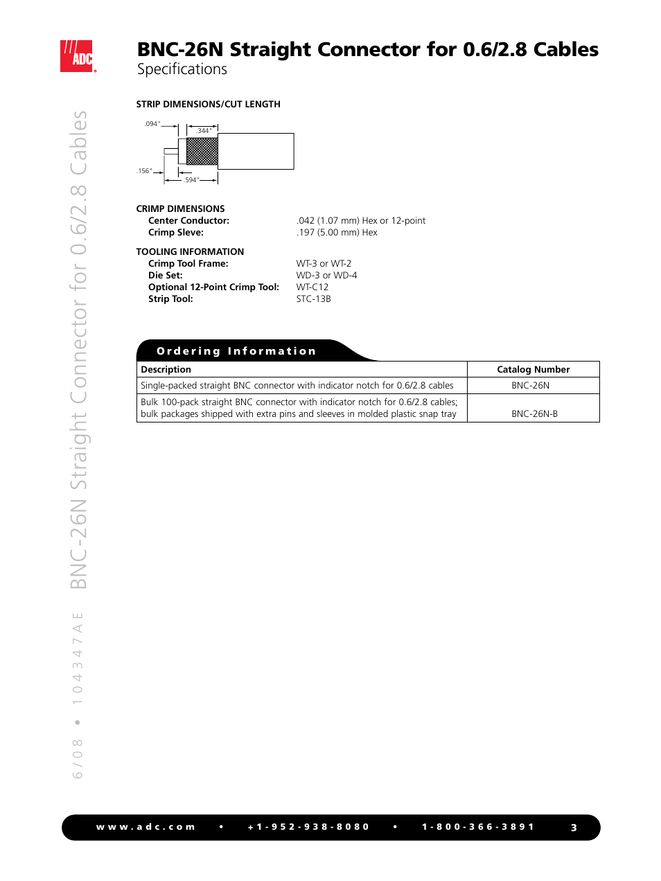 Specifications | ADC Straight Connector BNC-26N User Manual | Page 3 / 4