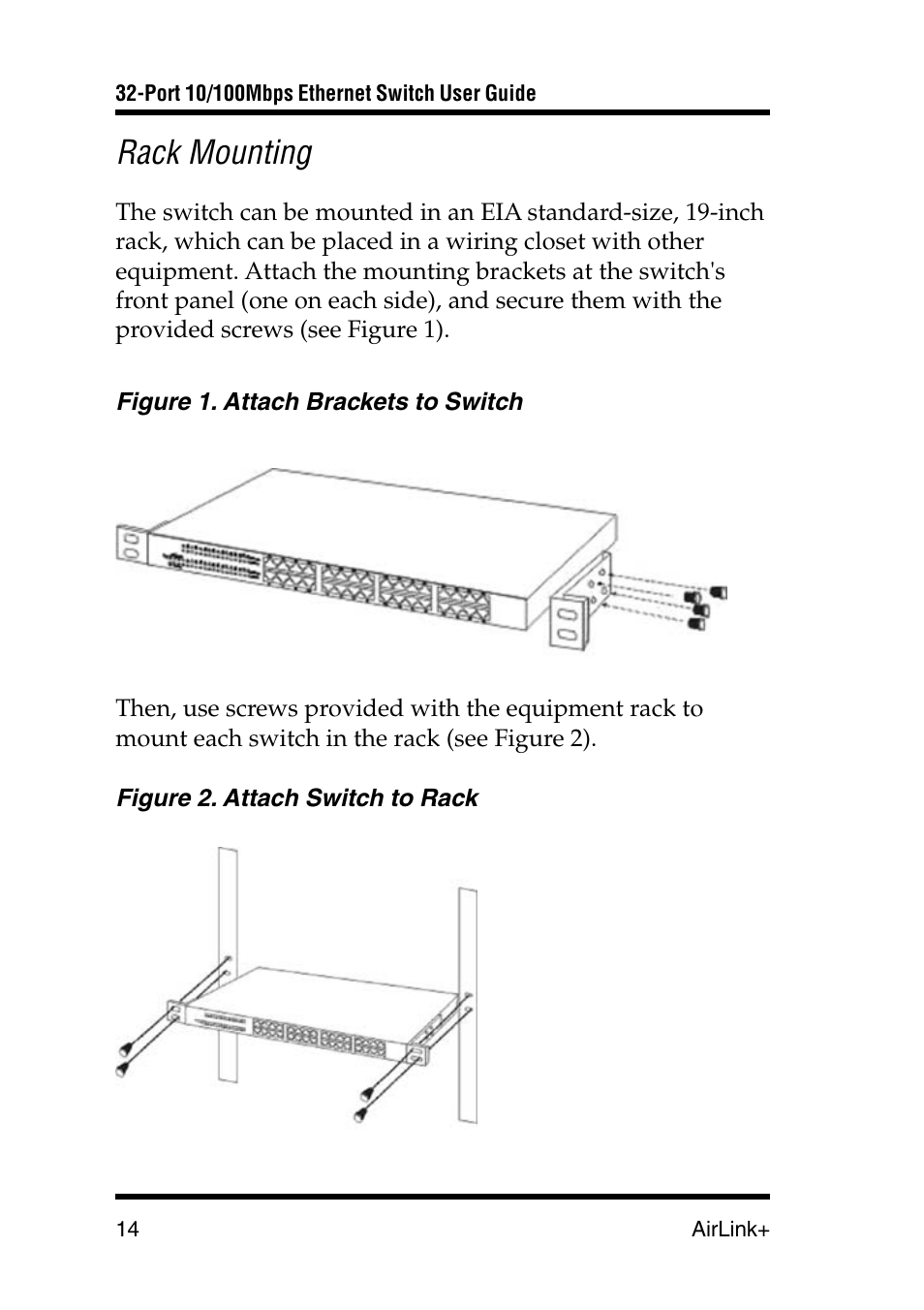 Rack mounting | Airlink UG-ASW232-1103 User Manual | Page 14 / 24