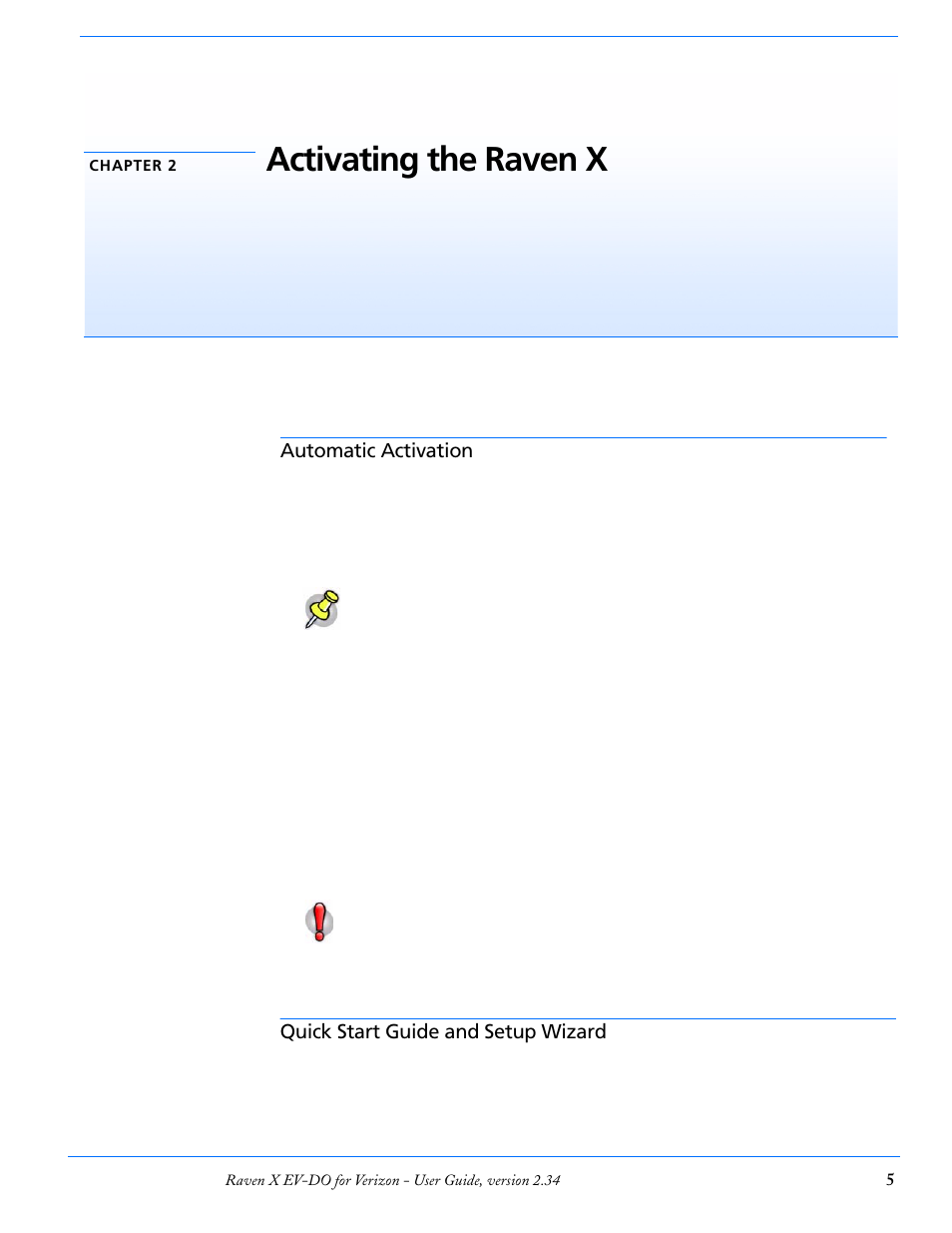 Chapter 2 activating the raven x, Automatic activation, Quick start guide and setup wizard | Activating the raven x | Airlink X EV-DO User Manual | Page 11 / 145