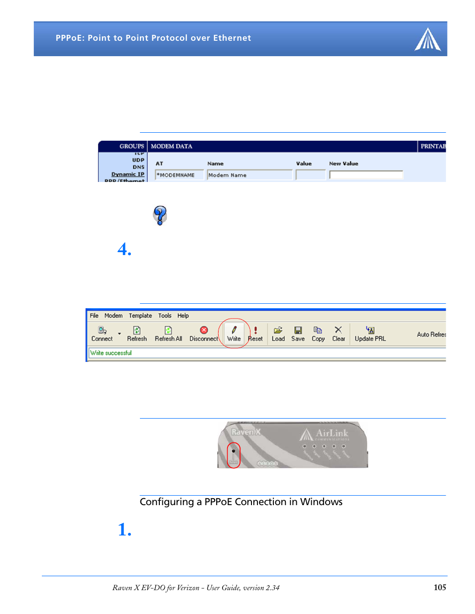 Configuring a pppoe connection in windows | Airlink X EV-DO User Manual | Page 111 / 145