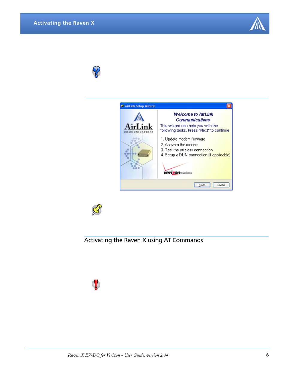 Activating the raven x using at commands | Airlink X EV-DO User Manual | Page 12 / 145