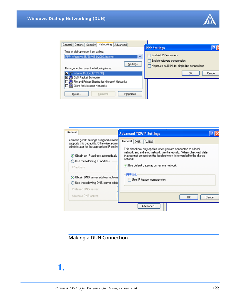 Making a dun connection | Airlink X EV-DO User Manual | Page 128 / 145