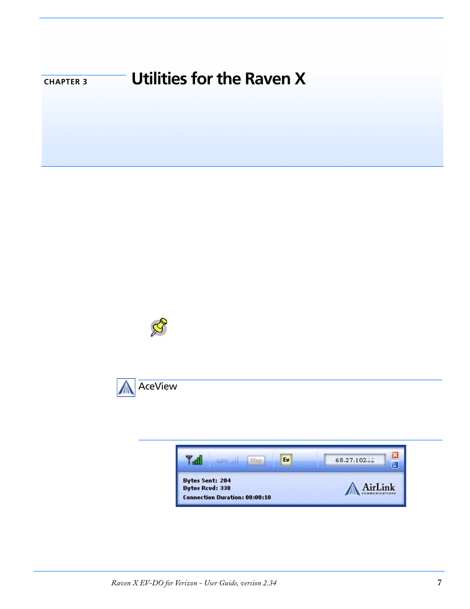 Chapter 3 utilities for the raven x, Aceview, Utilities for the raven x | Airlink X EV-DO User Manual | Page 13 / 145
