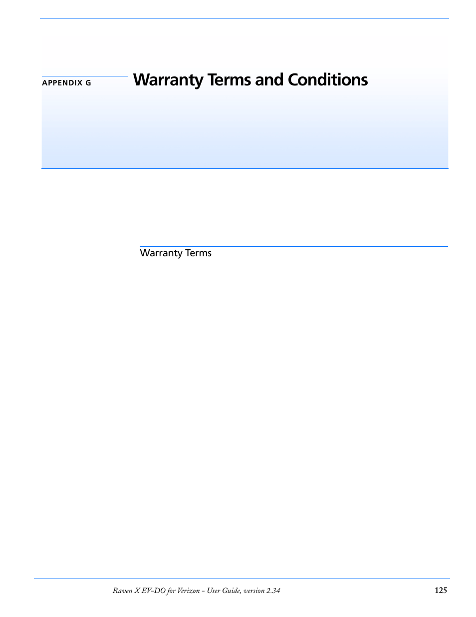 Appendix g warranty terms and conditions, Warranty terms, Standard software warranty | One year standard equipment warranty, Optional two year extended equipment warranty, Optional four year extended equipment warranty, Warranty terms and conditions | Airlink X EV-DO User Manual | Page 131 / 145