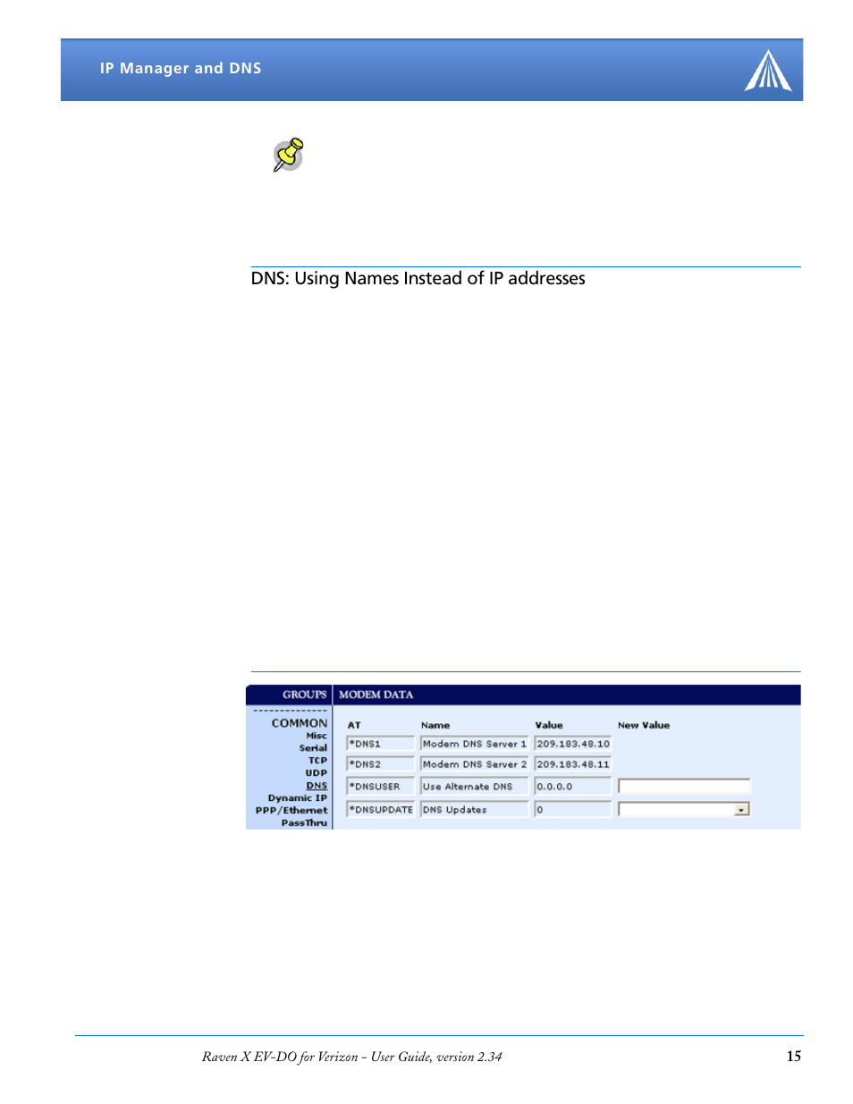 Dns: using names instead of ip addresses, Configuring dns | Airlink X EV-DO User Manual | Page 21 / 145