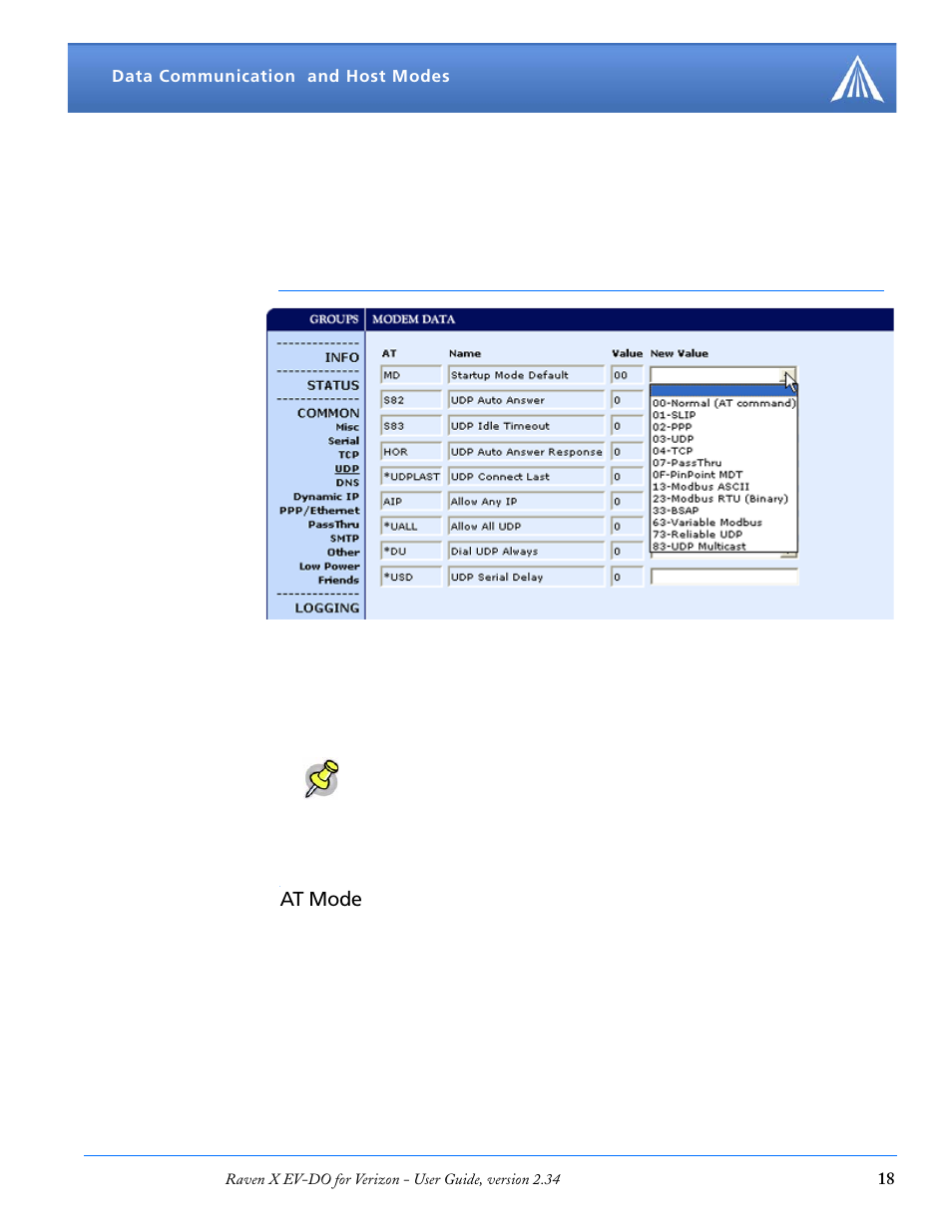 At mode | Airlink X EV-DO User Manual | Page 24 / 145