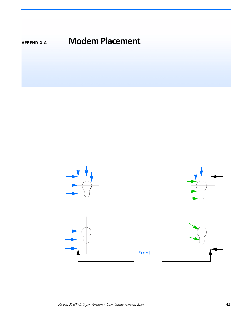 Appendix a modem placement, Built in mounting tabs for raven x, Modem placement | Airlink X EV-DO User Manual | Page 48 / 145