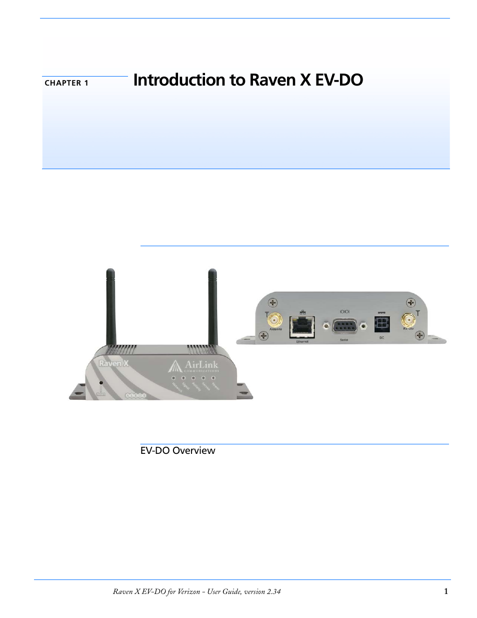 Chapter 1 introduction to raven x ev-do, Ev-do overview, Introduction to raven x ev-do | Intr oduction to raven x ev-do | Airlink X EV-DO User Manual | Page 7 / 145