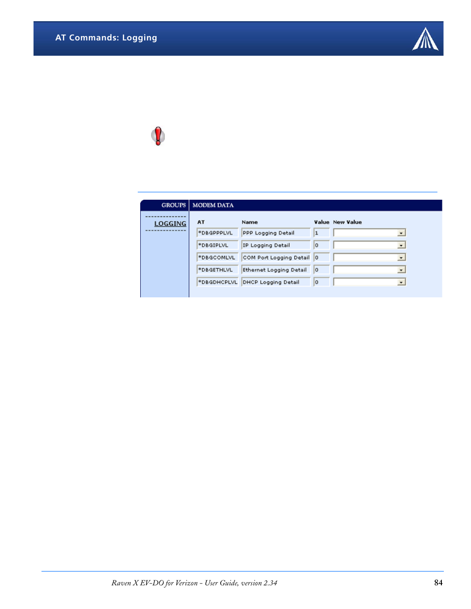 Logging | Airlink X EV-DO User Manual | Page 90 / 145