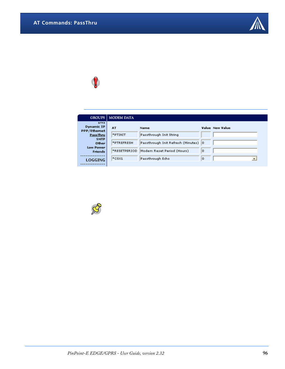 Passthru | Airlink EDGE/GPRS User Manual | Page 102 / 157