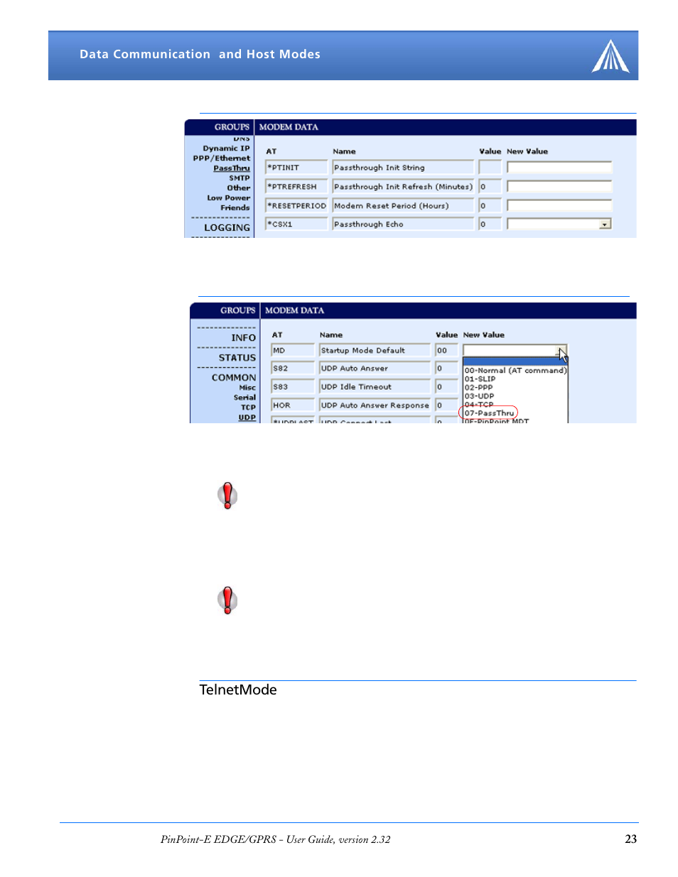 Telnetmode | Airlink EDGE/GPRS User Manual | Page 29 / 157