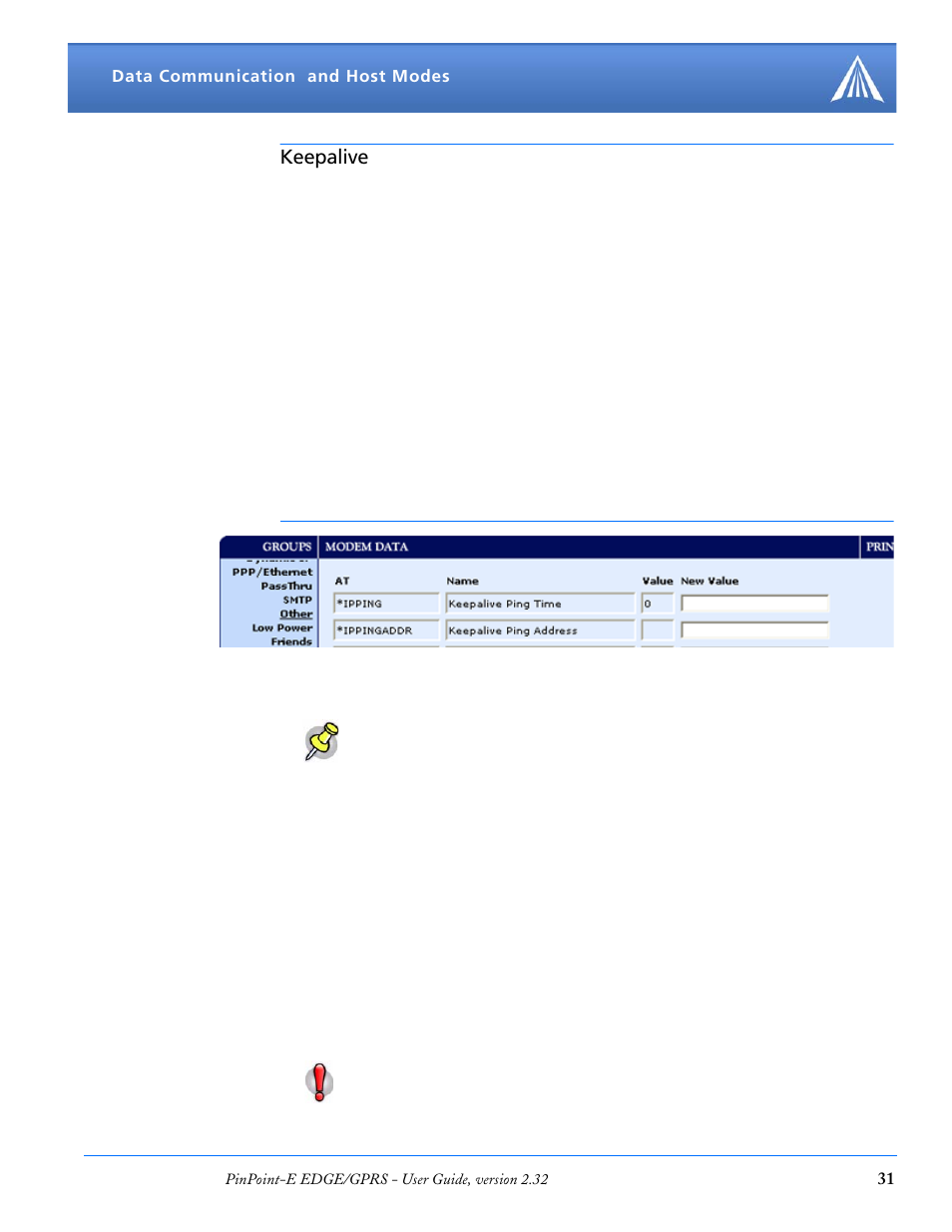 Keepalive, Configuring keepalive, Data usage using keepalive | Configuring keepalive data usage using keepalive | Airlink EDGE/GPRS User Manual | Page 37 / 157