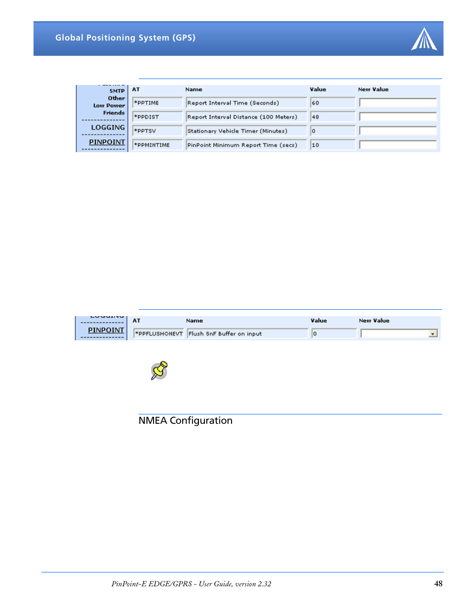 Flush on event, Nmea configuration, Streaming nmea messages over the local port | Airlink EDGE/GPRS User Manual | Page 54 / 157