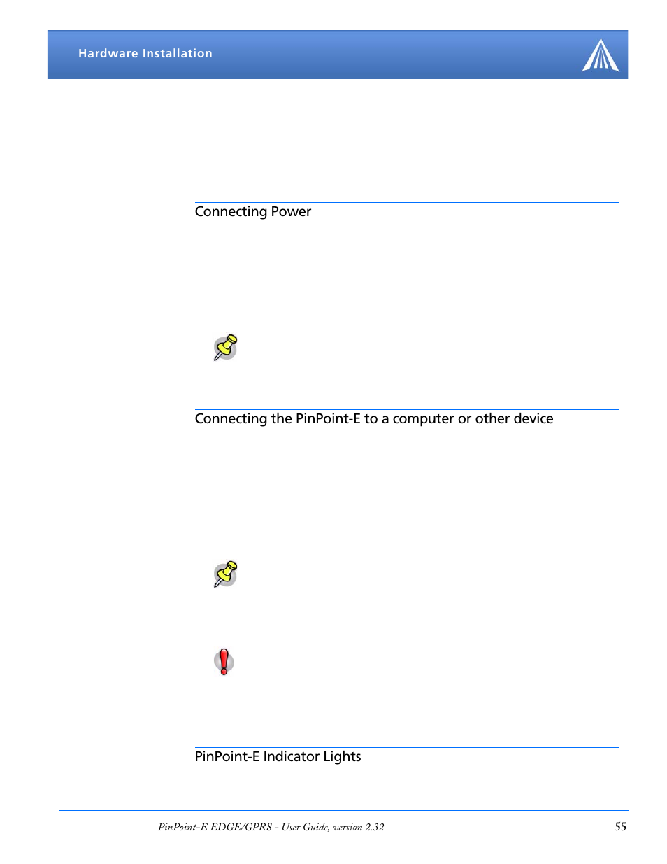 Connecting power, Pinpoint-e indicator lights | Airlink EDGE/GPRS User Manual | Page 61 / 157