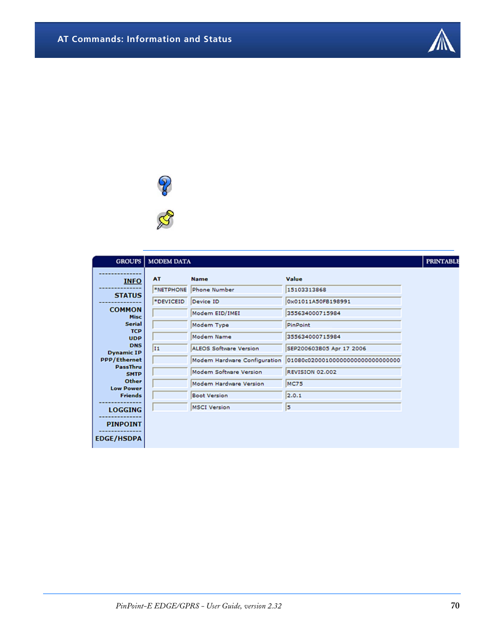 Information and status | Airlink EDGE/GPRS User Manual | Page 76 / 157