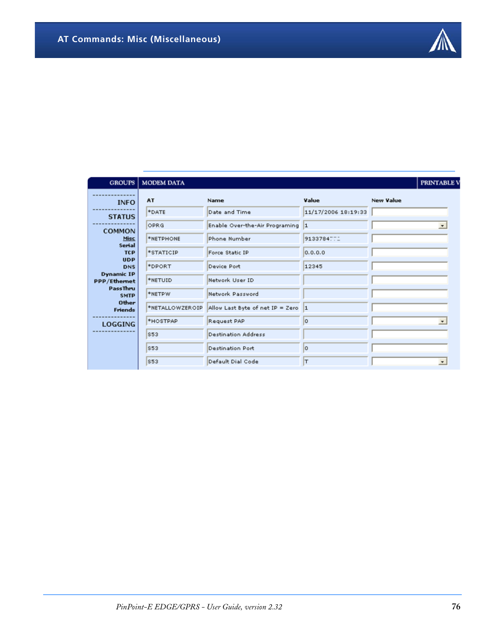 Misc (miscellaneous) | Airlink EDGE/GPRS User Manual | Page 82 / 157