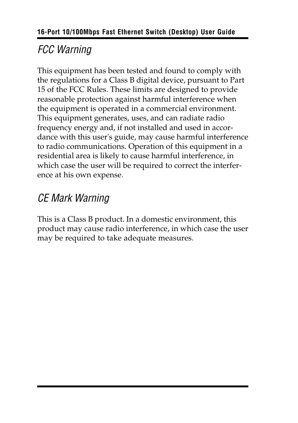 Fcc warning, Ce mark warning | Airlink UG-ASW116-1103 User Manual | Page 2 / 16