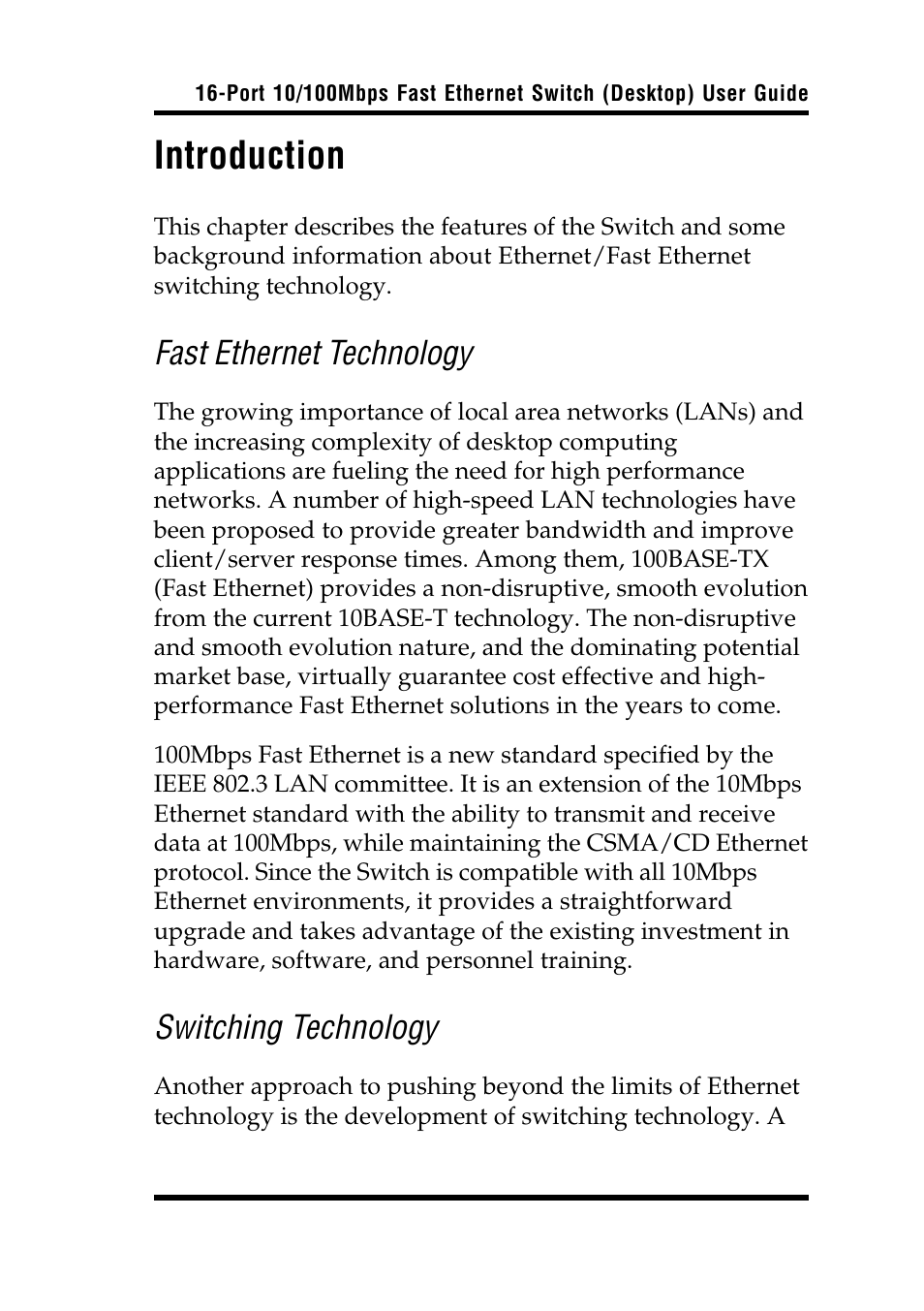Introduction, Fast ethernet technology, Switching technology | Airlink UG-ASW116-1103 User Manual | Page 5 / 16
