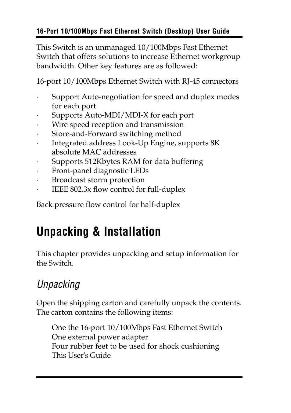 Unpacking & installation, Unpacking | Airlink UG-ASW116-1103 User Manual | Page 8 / 16