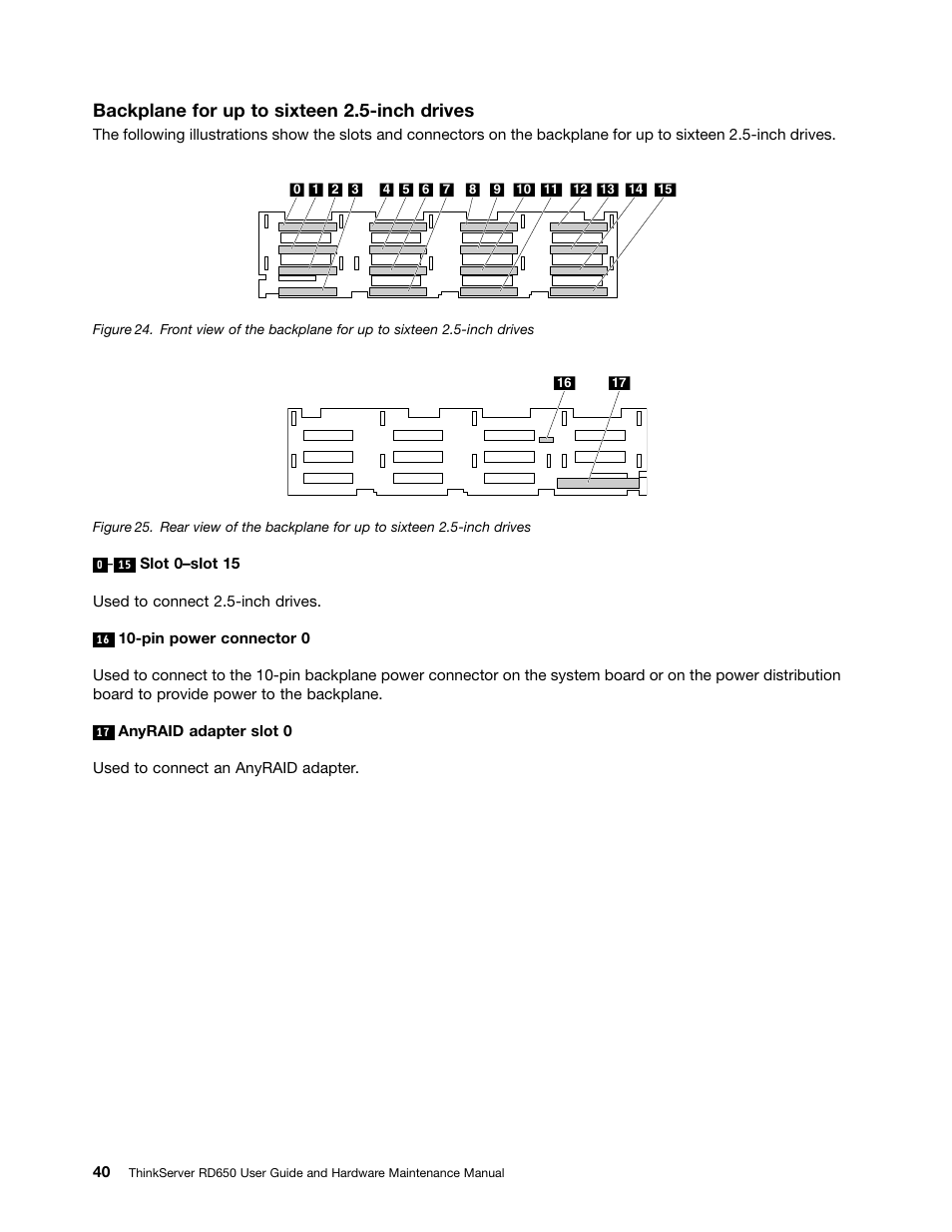Backplane for up to sixteen 2.5-inch drives | Lenovo ThinkServer RD650 User Manual | Page 54 / 226