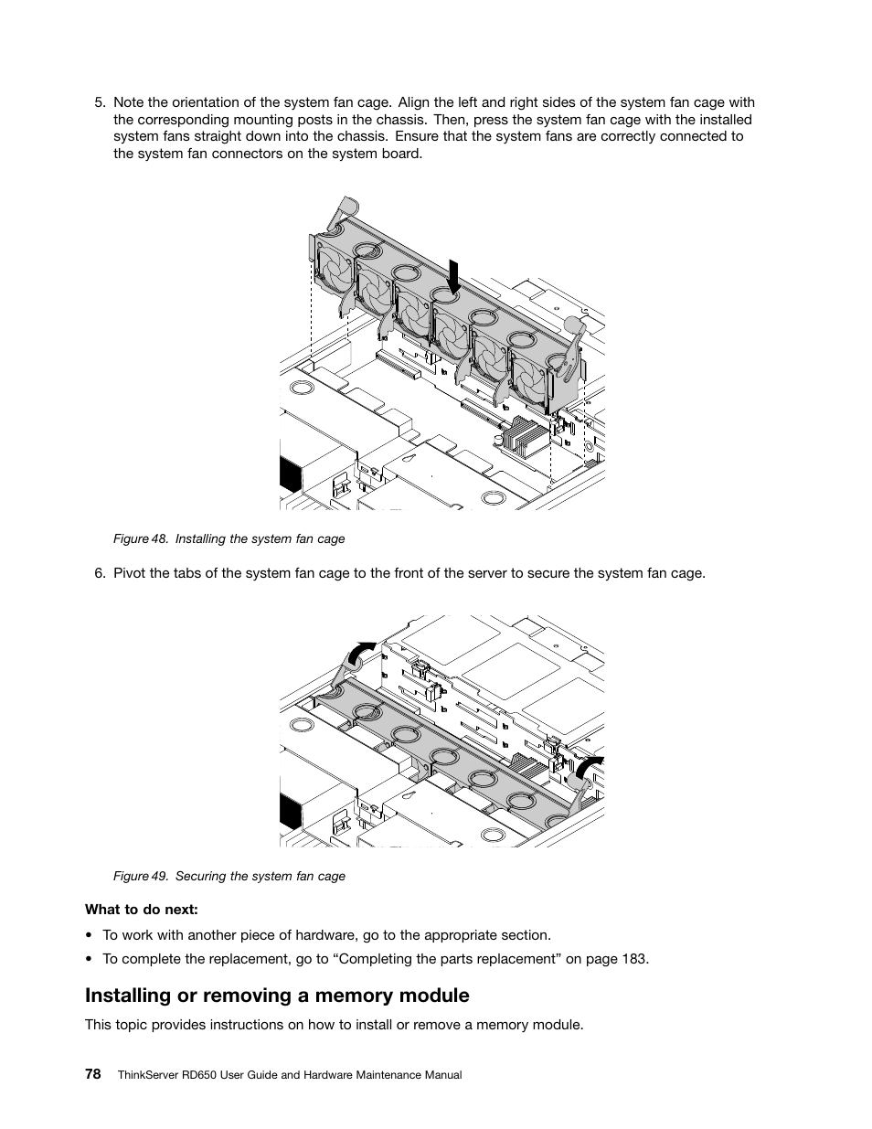 Installing or removing a memory module | Lenovo ThinkServer RD650 User Manual | Page 92 / 226
