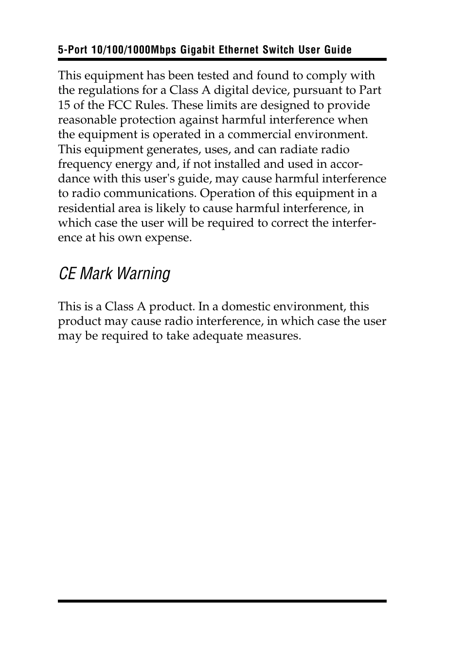Ce mark warning | Airlink UG-AGIGA5SW-1105 User Manual | Page 2 / 16