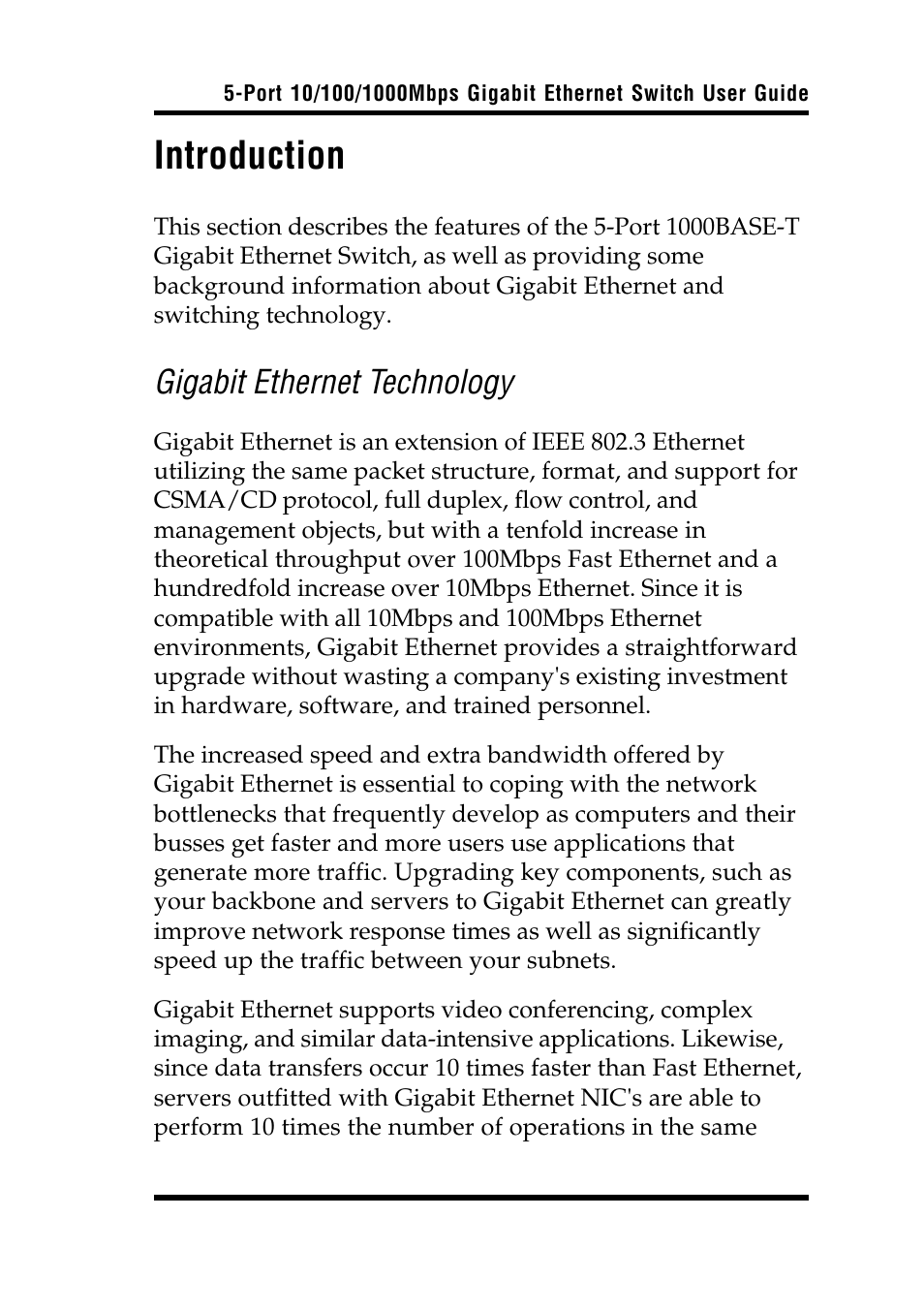 Introduction, Gigabit ethernet technology | Airlink UG-AGIGA5SW-1105 User Manual | Page 5 / 16
