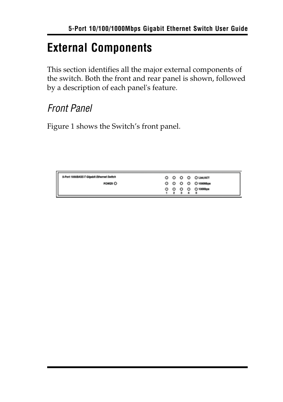 External components, Front panel | Airlink UG-AGIGA5SW-1105 User Manual | Page 9 / 16