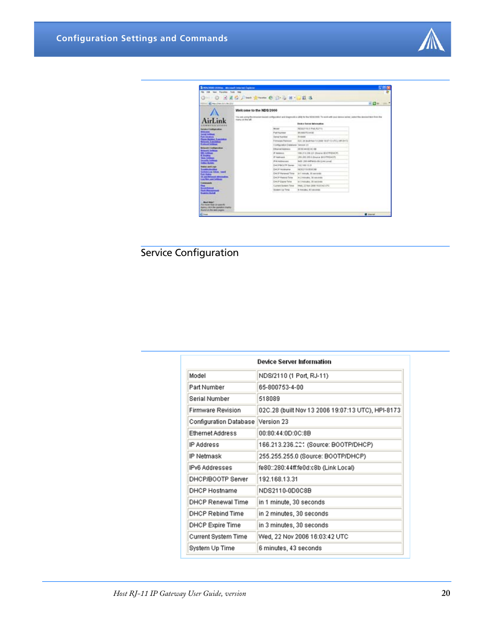 Service configuration, Welcome, Welcome 20 | Airlink RJ-11 User Manual | Page 21 / 49