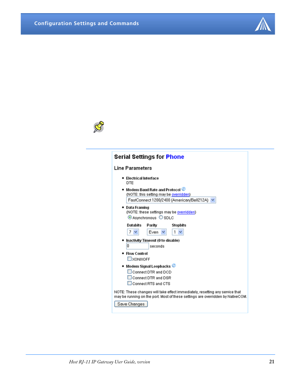 Serial settings | Airlink RJ-11 User Manual | Page 22 / 49