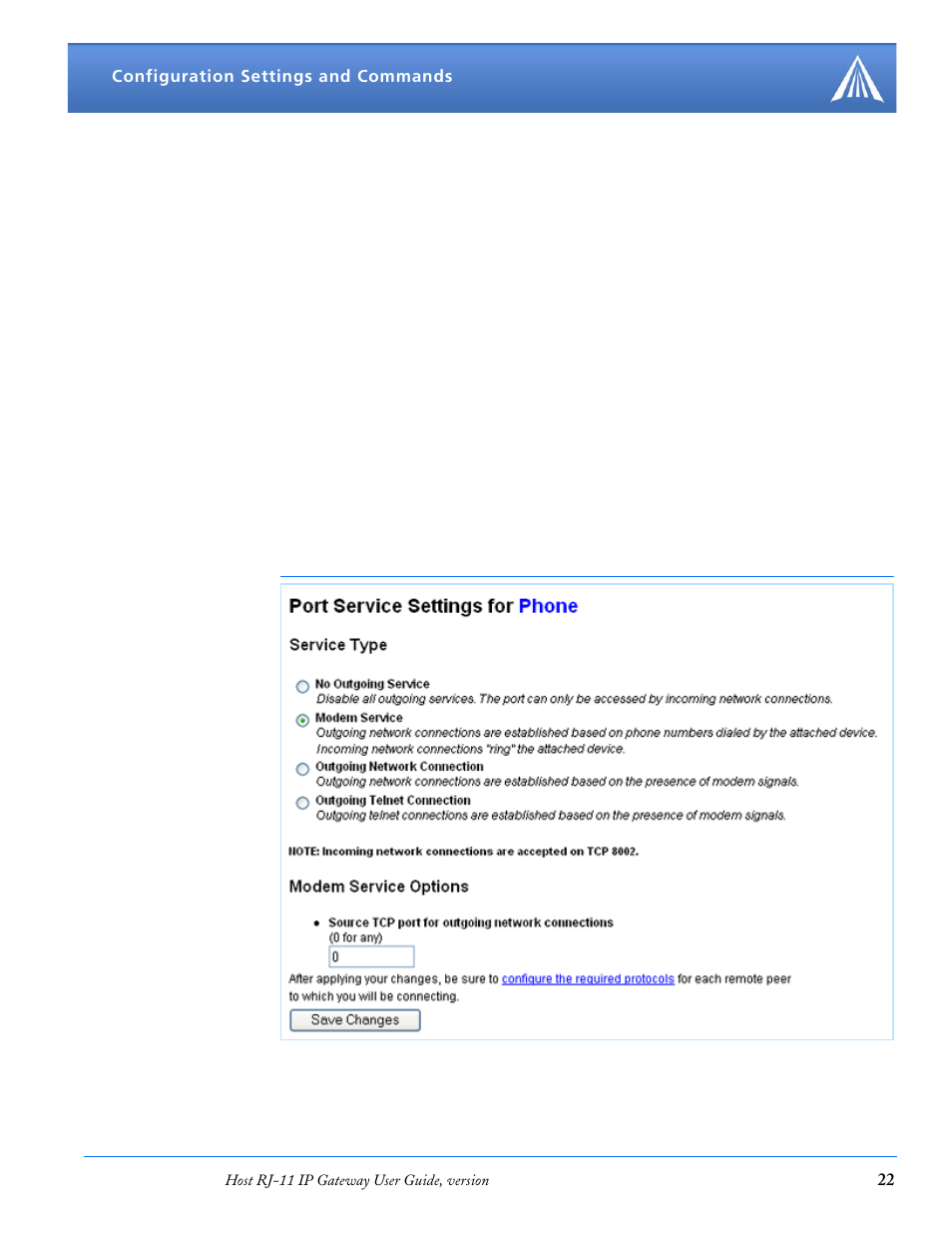 Port services, Port services 22 | Airlink RJ-11 User Manual | Page 23 / 49