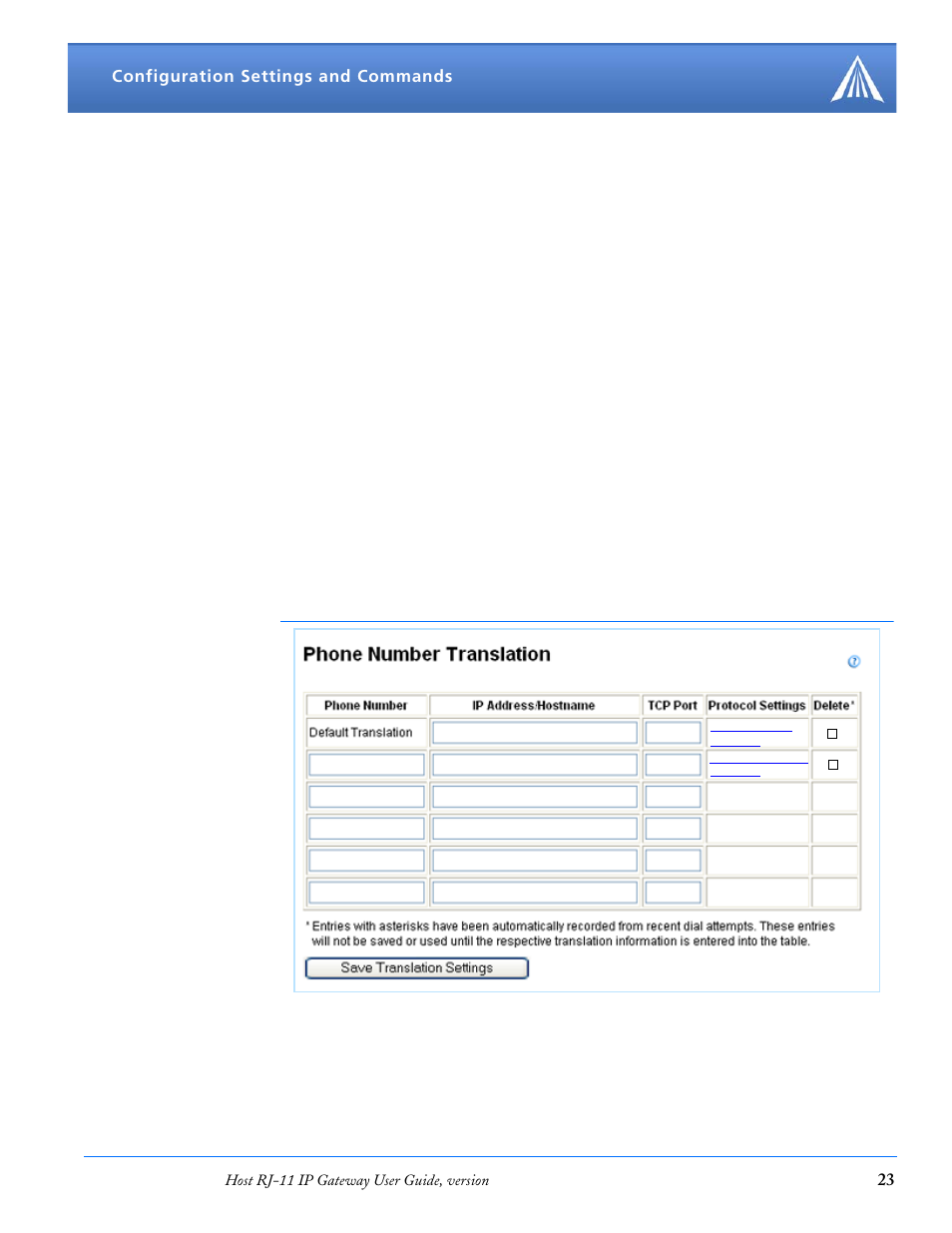 Phone number translation | Airlink RJ-11 User Manual | Page 24 / 49