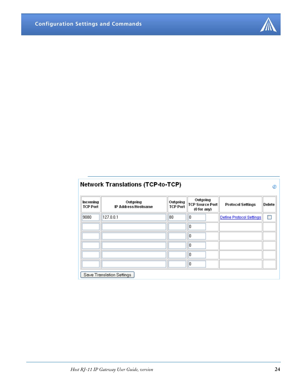 Network translation | Airlink RJ-11 User Manual | Page 25 / 49