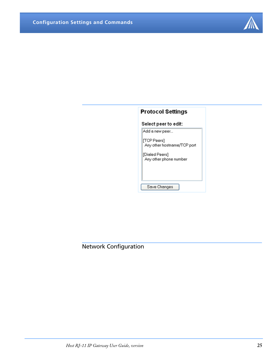 Protocol settings, Network configuration, Network settings | Network configuration 25 | Airlink RJ-11 User Manual | Page 26 / 49
