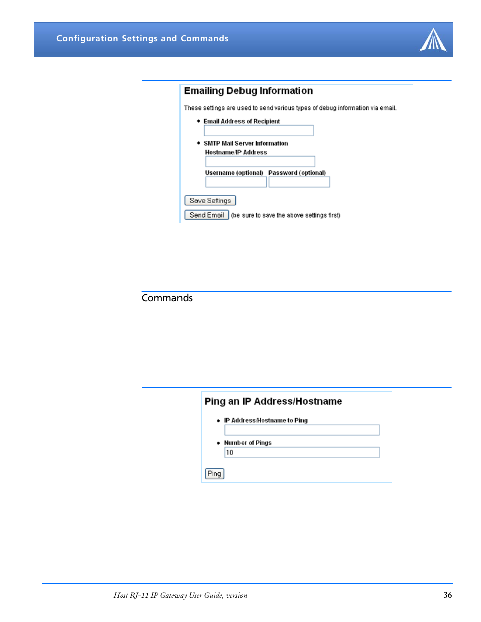 Commands, Ping | Airlink RJ-11 User Manual | Page 37 / 49
