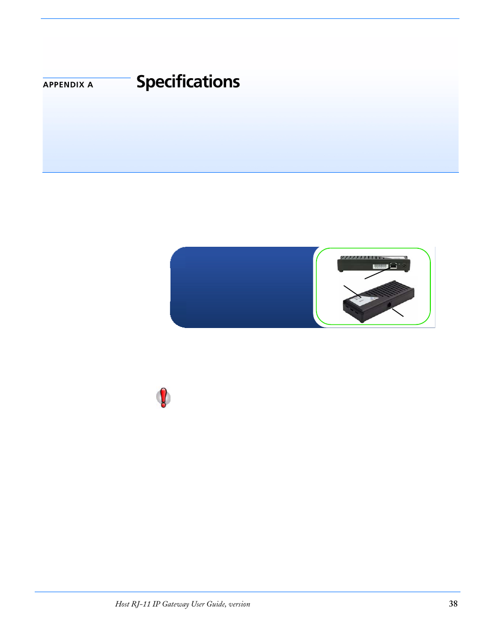 Appendix a specifications, Physical dimensions, Connections | Phone and modem standards, Environmental, Specifications 38, Environmental 38, Specifications | Airlink RJ-11 User Manual | Page 39 / 49