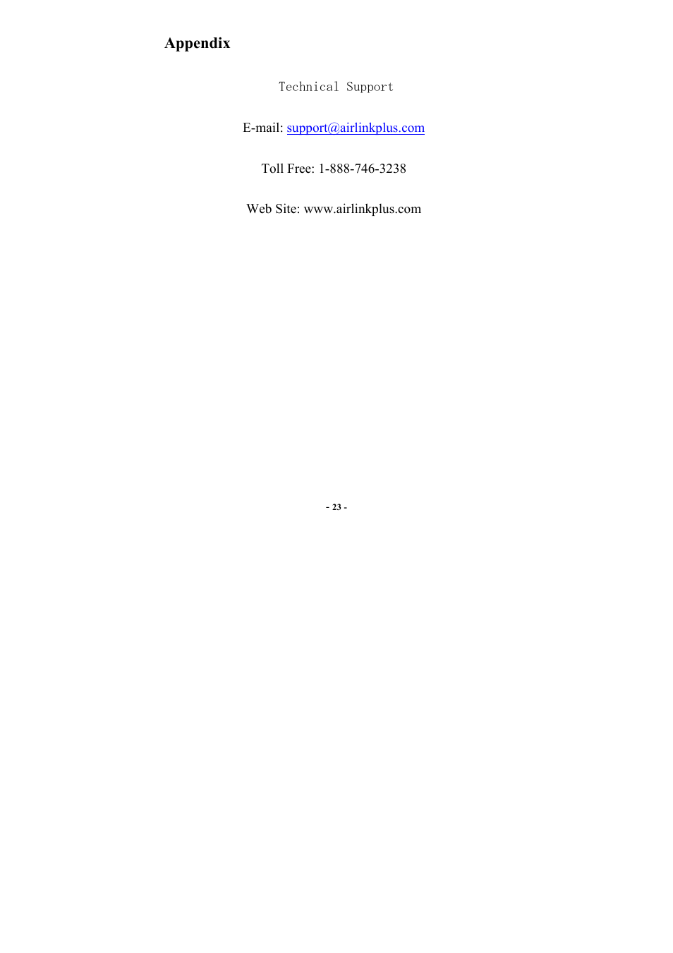 Appendix | Airlink AWLC3025 User Manual | Page 27 / 27