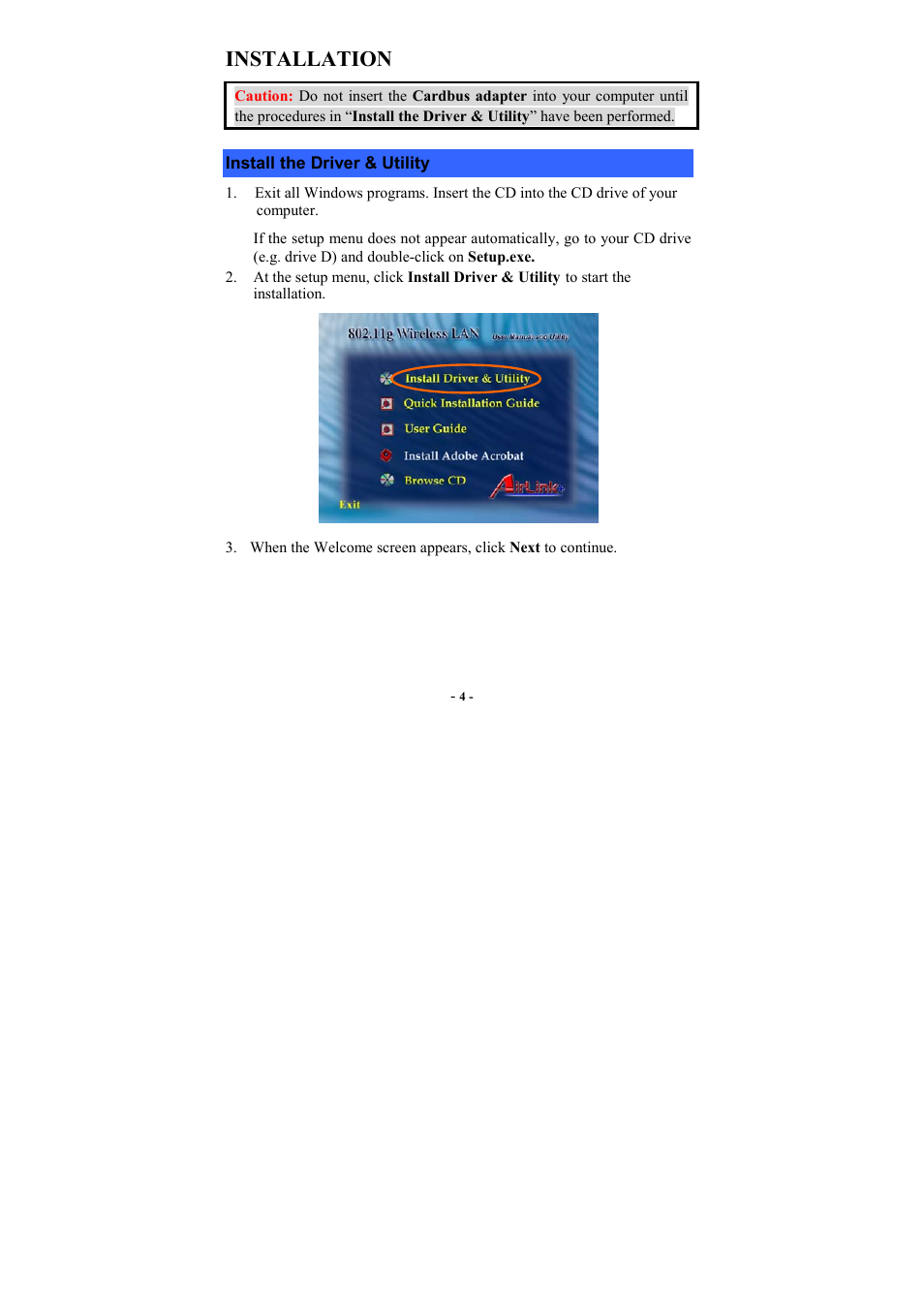 Installation | Airlink AWLC3025 User Manual | Page 8 / 27