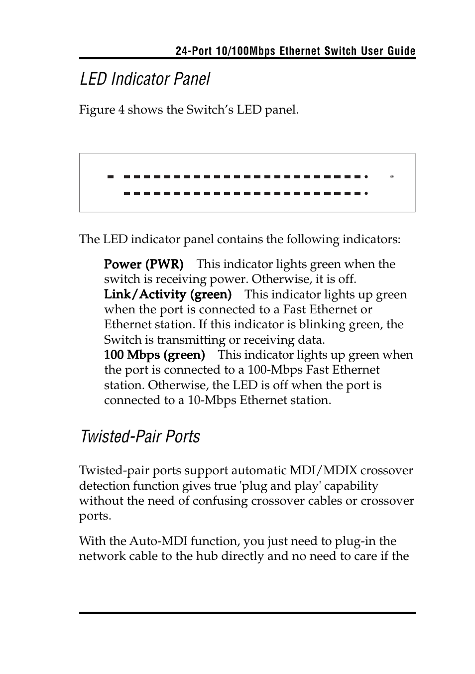 Led indicator panel, Twisted-pair ports | Airlink UG-ASW224-1103 User Manual | Page 15 / 20