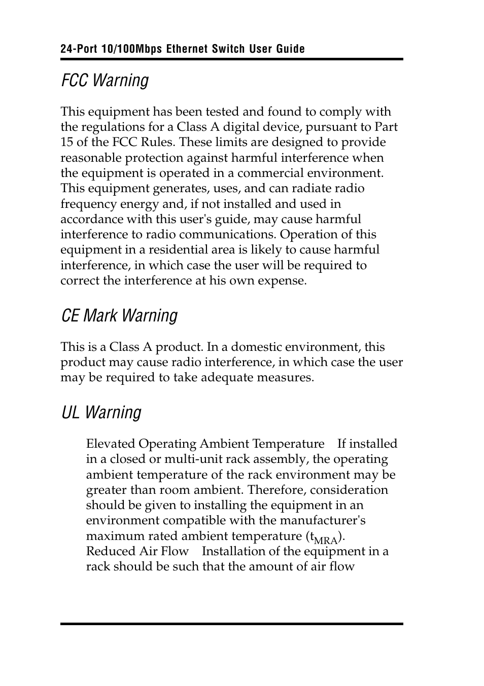 Fcc warning, Ce mark warning, Ul warning | Airlink UG-ASW224-1103 User Manual | Page 2 / 20