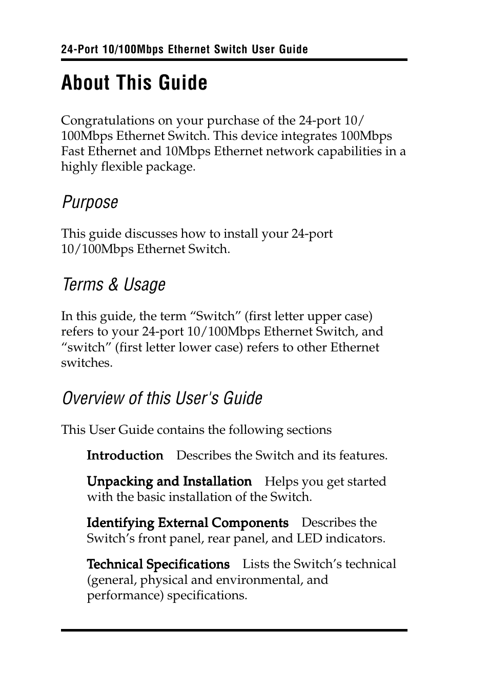 About this guide, Purpose, Terms & usage | Overview of this user's guide | Airlink UG-ASW224-1103 User Manual | Page 6 / 20