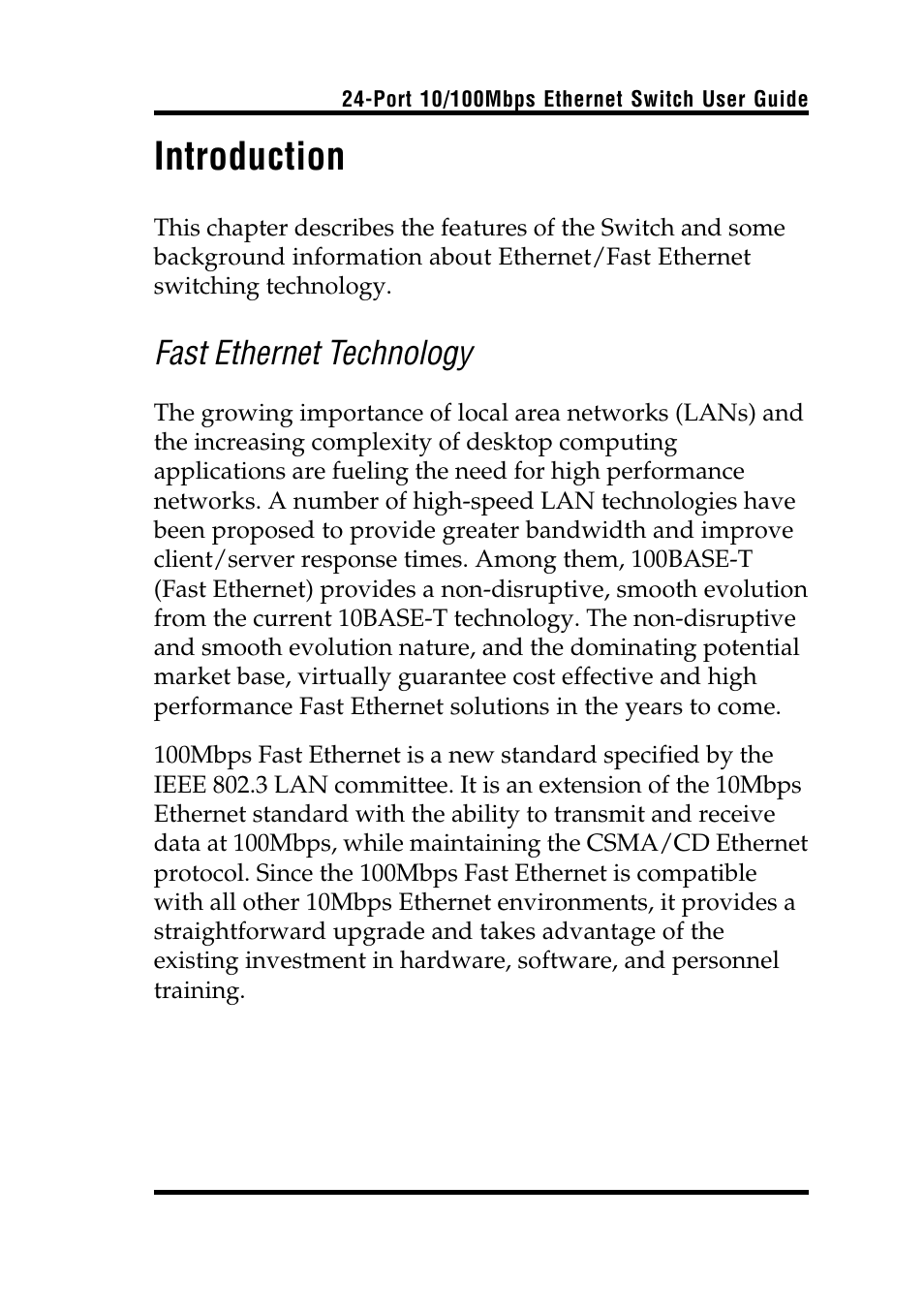 Introduction, Fast ethernet technology | Airlink UG-ASW224-1103 User Manual | Page 7 / 20