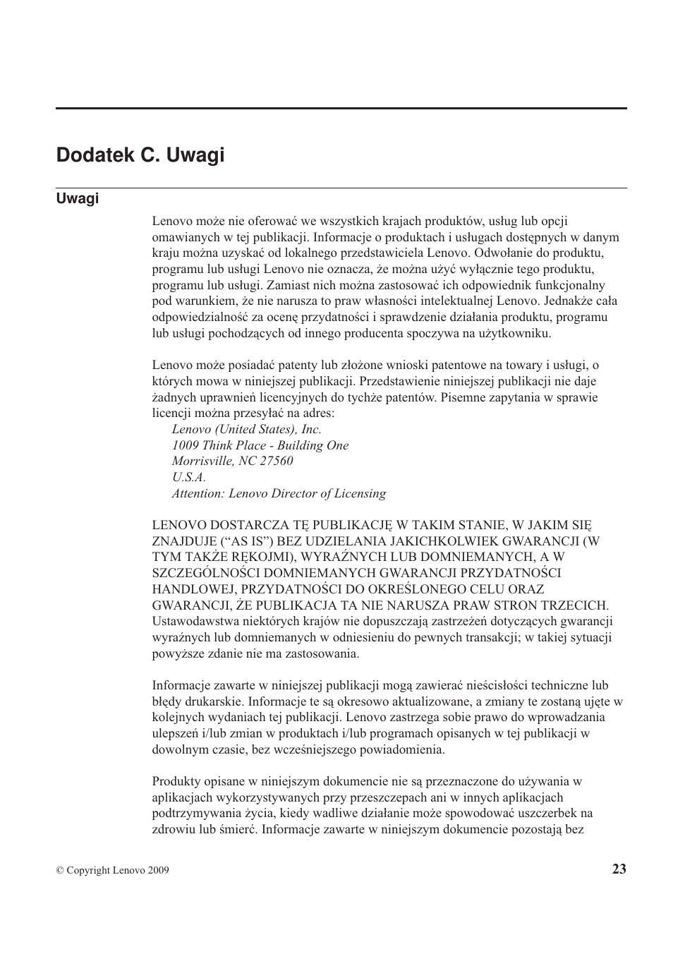 Dodatek c. uwagi | Lenovo ThinkPad T410s User Manual | Page 37 / 48