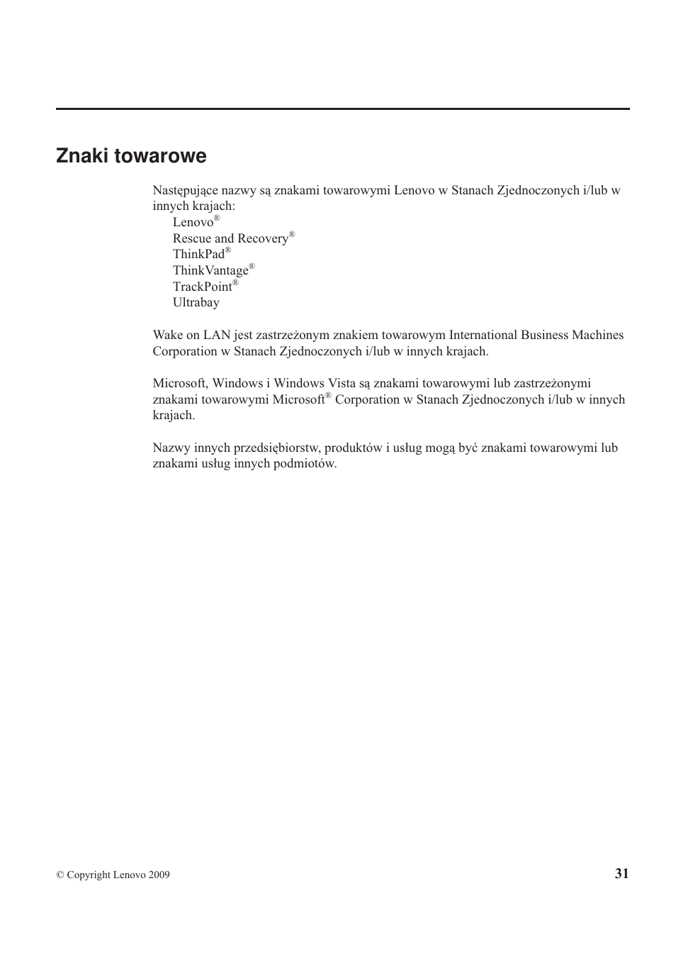 Znaki towarowe | Lenovo ThinkPad T410s User Manual | Page 45 / 48